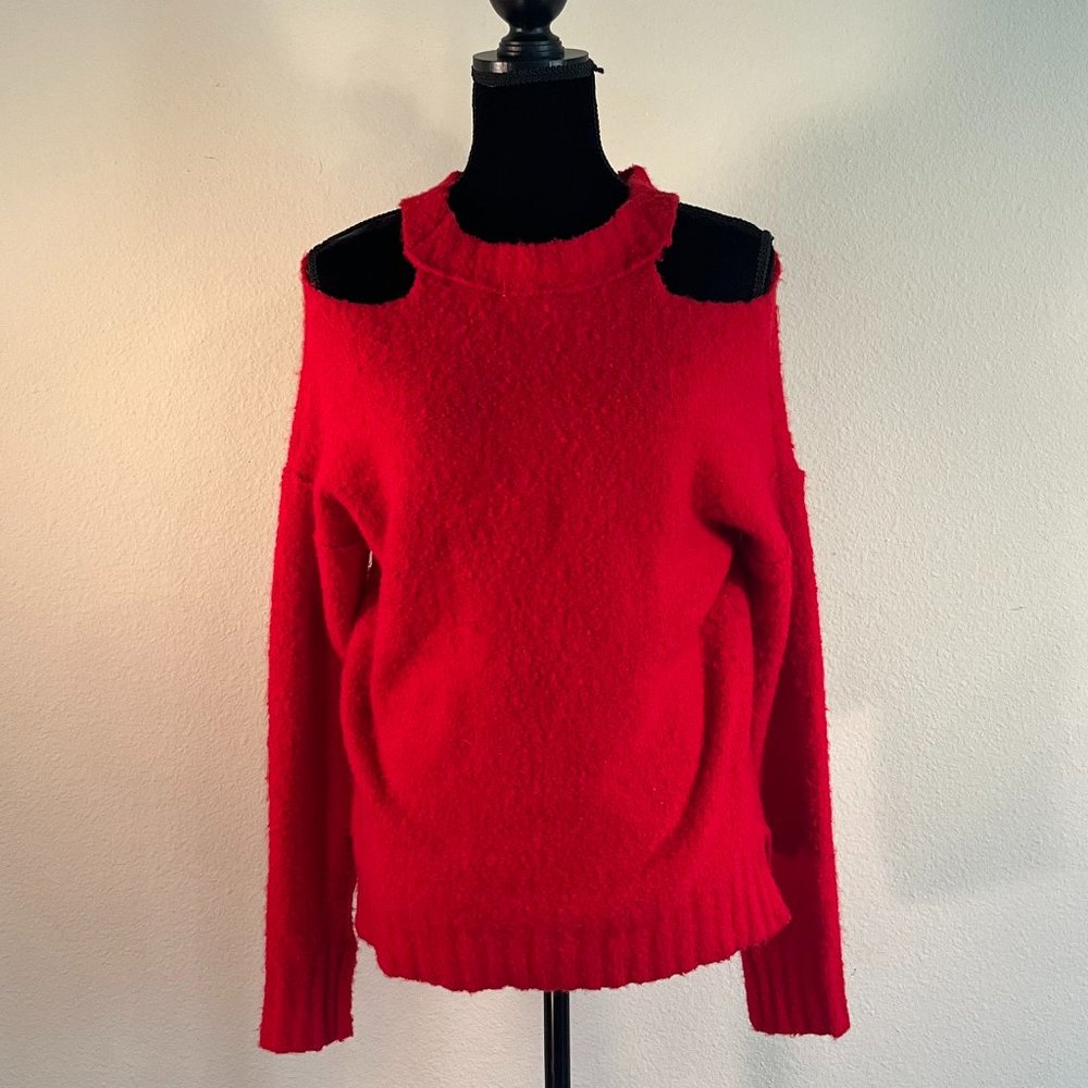 Red Anthropologie Super Soft Cold Shoulder Sweater Size Med